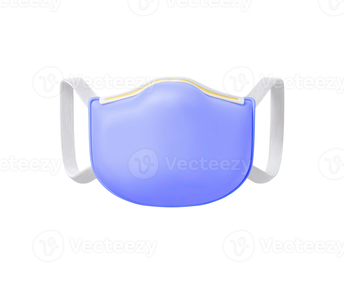 Side view of blue medical face mask 3D render icon. Hygiene equipment, virus protection measure, or healthcare supply. Isolated transparent graphic object. png