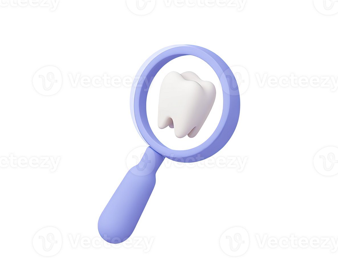 Magnifying glass 3D render icon. Symbol for search, examination, or detail in medical contexts. Isolated transparent for healthcare research or UI. png