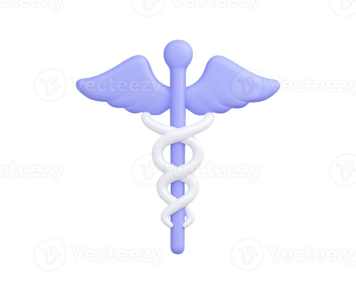 Classic caduceus medical symbol as a 3D render icon. High-quality isolated transparent graphic for healthcare branding, logos, apps, and websites. png