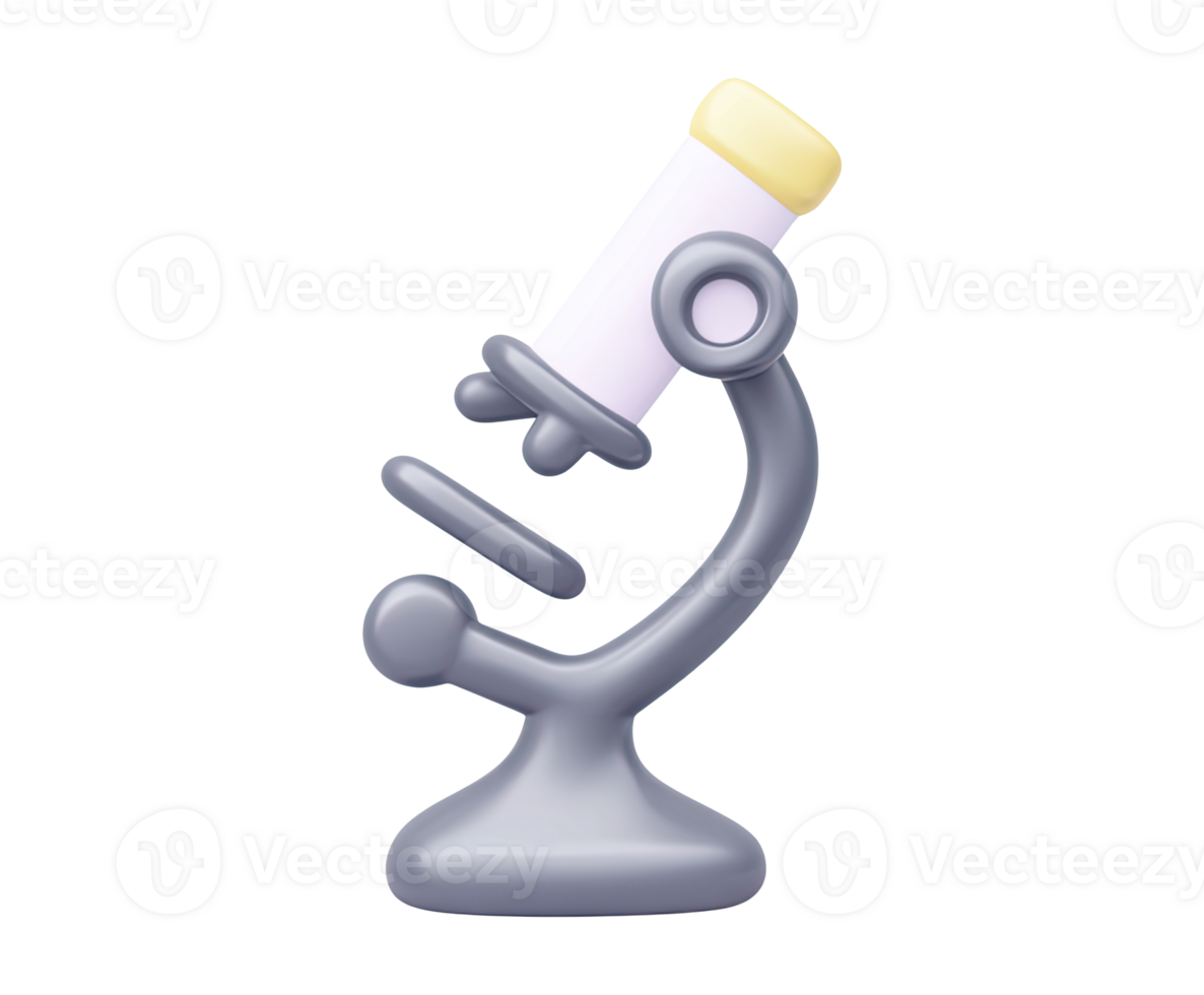 Microscope 3D render icon. Symbolizes science, lab analysis, medical research, or discovery. Isolated transparent for lab sites or educational apps. png