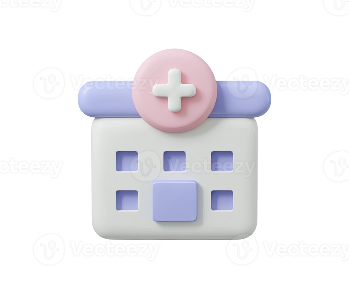 Hospital building with helipad 3D render icon. Indicates emergency air transport access or trauma center. Isolated transparent for service maps. png
