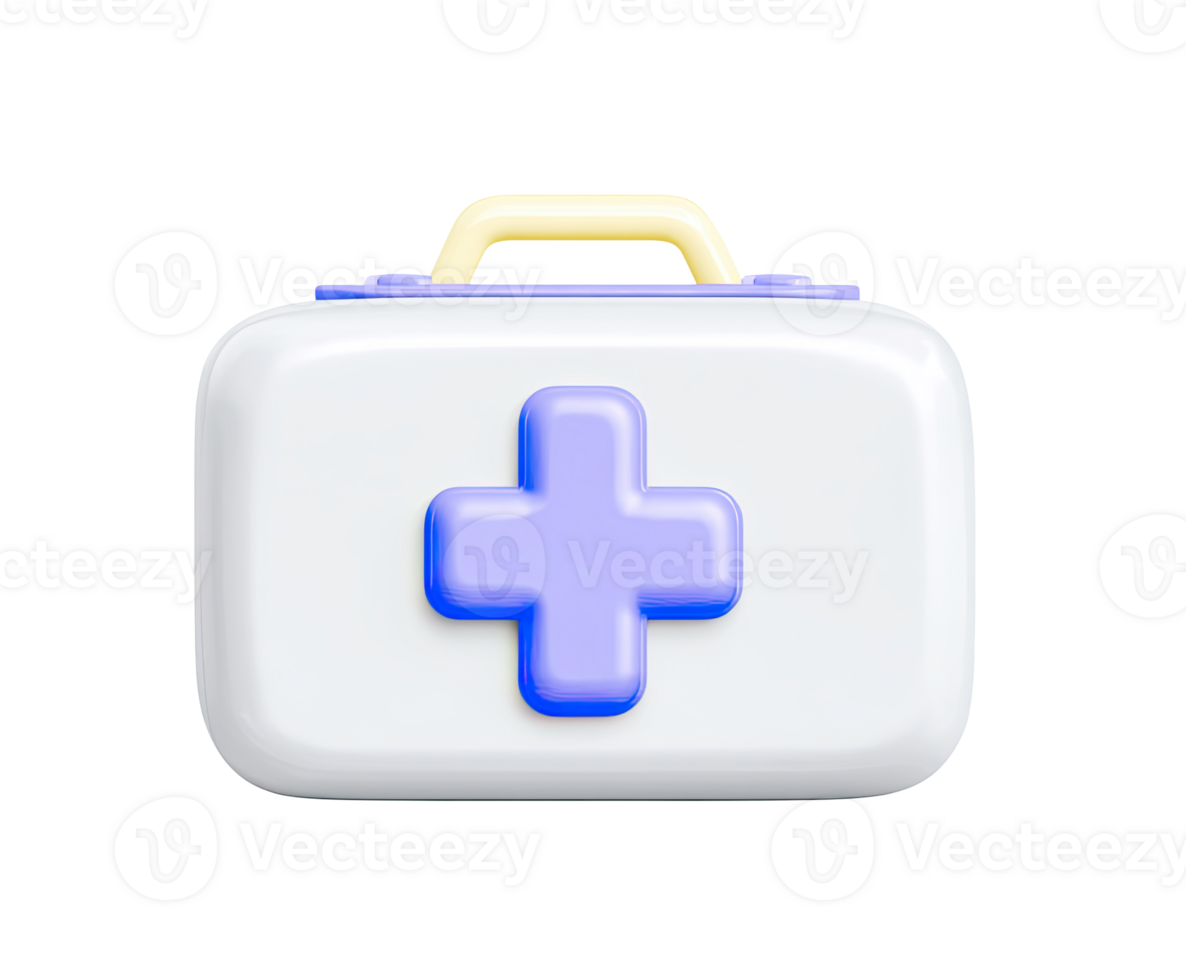 Medical kit doctor's case 3D render icon. Symbolizes professional healthcare or supplies. Isolated transparent for clinic branding or house calls. png