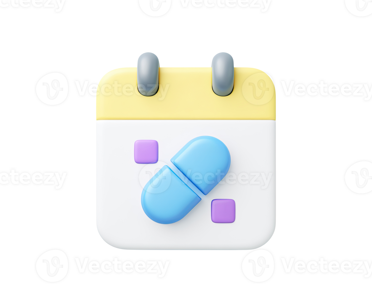 Calendar with medical cross 3D render icon. Doctor appointments or health schedule symbol. Isolated transparent for clinic booking or reminder apps. png
