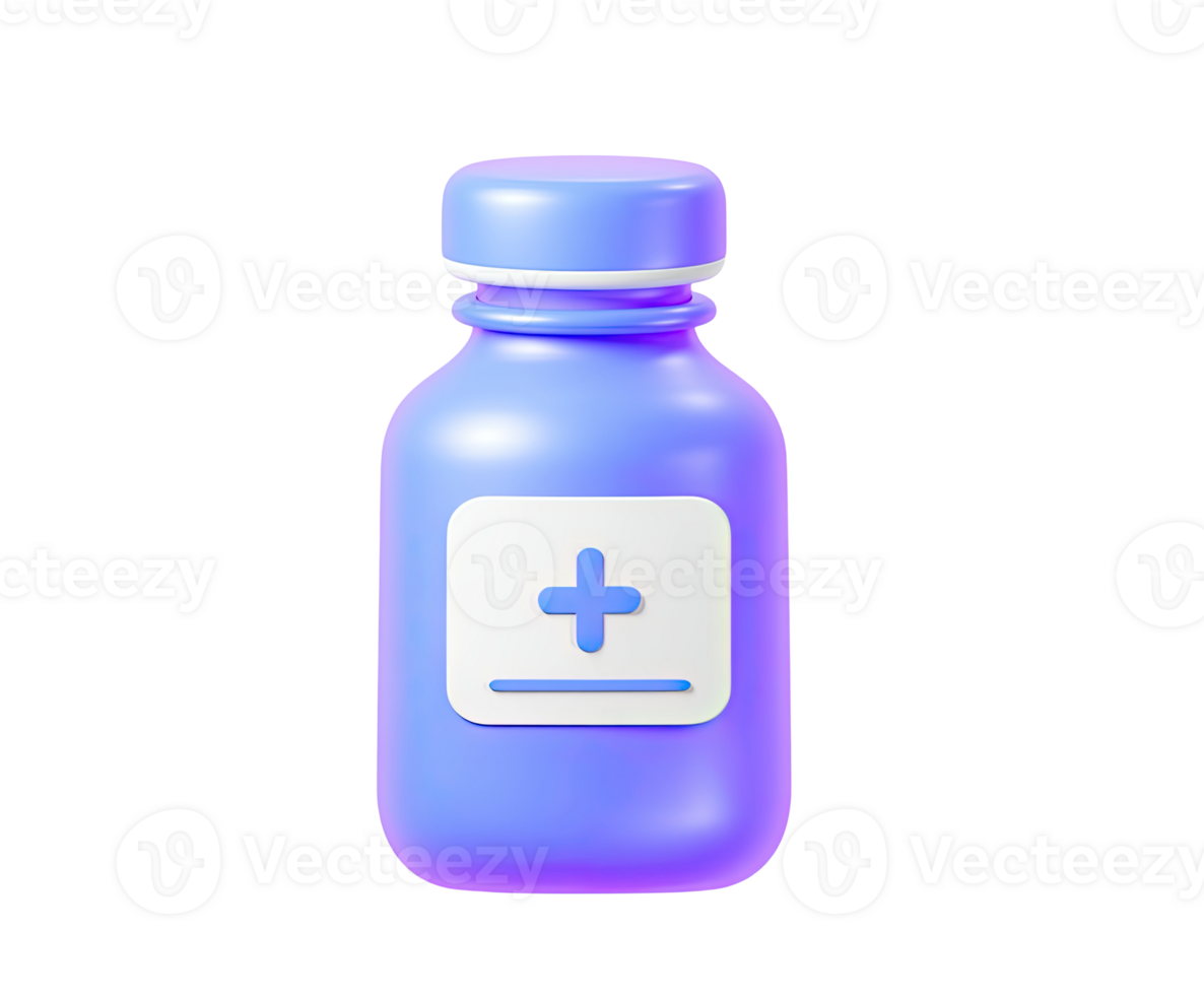 Medicine bottle with pills 3D render icon. Represents pharmacy, prescription medication, or drugs. Isolated transparent for drugstore or healthcare apps. png