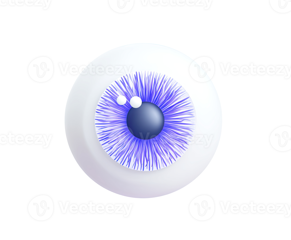 Detailed human eye 3D render icon. Represents ophthalmology, vision care, or sight. Isolated transparent for optometry websites or medical apps. png