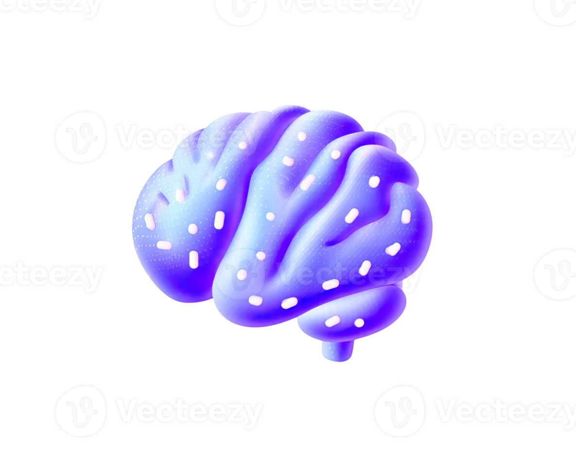 Human brain 3D render icon. Detailed representation for neurology or cognitive science concepts. Isolated transparent for medical diagrams or education. png