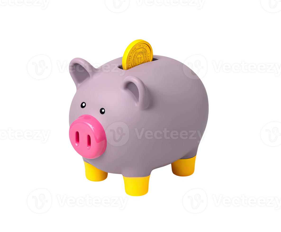 Grey 3D piggy bank with a yellow coin, symbolizing savings, investment, and financial planning. Perfect for finance designs and banking apps. png