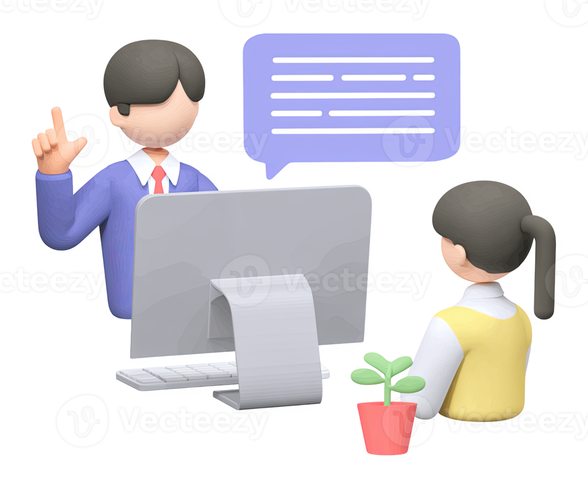 3D presenter pointing to a screen with bar chart, for business meetings, data presentation, or professional explanation. For corporate communication. png