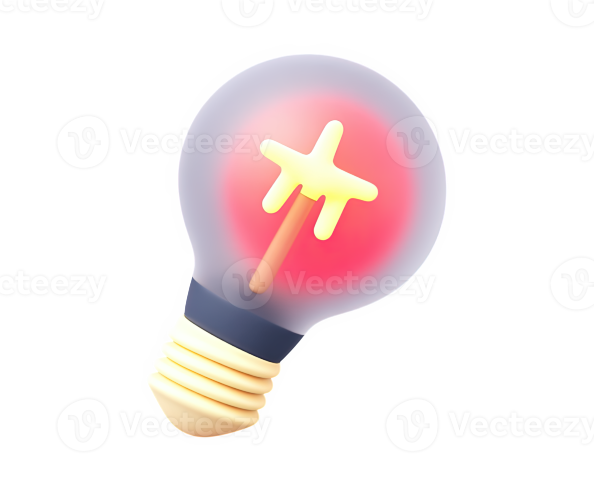 3D lightbulb icon with a glowing red star inside, symbolizing a brilliant idea, innovation, or inspiration. Great for creative projects and unique solutions. png