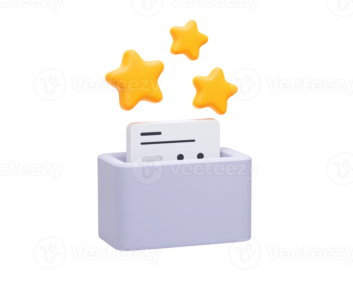 3D suggestion box icon with stars emerging, symbolizing valuable positive feedback, great ideas, and constructive customer input. Isolated for engagement concepts. png