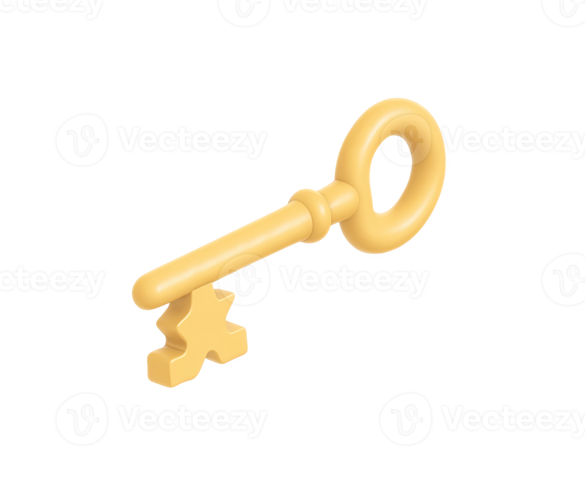 Simple and elegant 3D golden key icon, representing access, solutions, security, unlocking opportunities, or a new beginning. Isolated vector-like graphic design. png