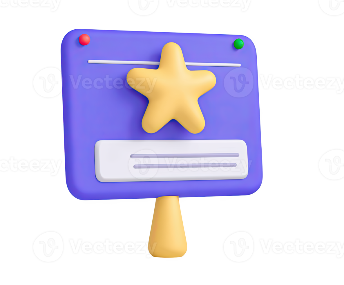 3D signboard icon with a prominent yellow star, indicating a featured item, special announcement, top choice, or an important notice. Isolated for emphasis designs. png