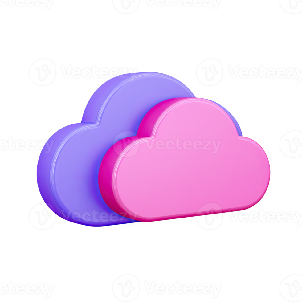 Purple and pink 3D cloud icons. Represent cloud tech, data storage, online networking, digital services. Ideal for modern tech themes. Rendered, isolated. png