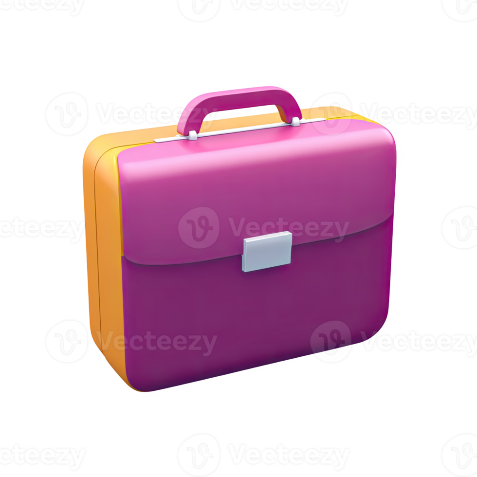Stylish pink and yellow 3D briefcase icon. Represents business, work, professionalism, career. Perfect for job or financial themes. Rendered visual, isolated. png