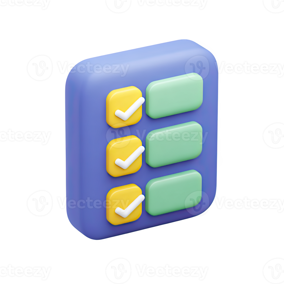 Blue and green 3D checklist icon. Represents tasks, to-do lists, organization, completed items. Ideal for business or personal efficiency. Rendered, isolated. png