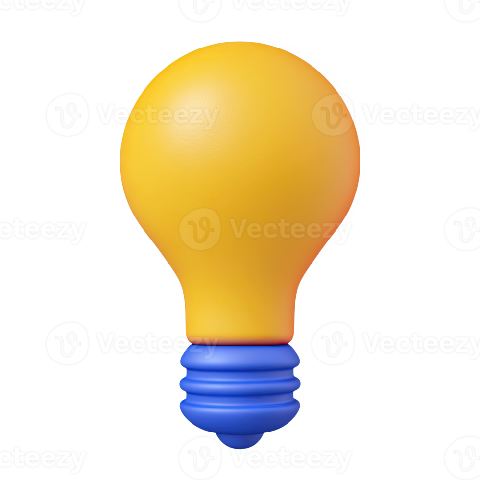 Orange 3D lightbulb icon, striped base. Symbolizes fresh ideas, innovation, creative thinking. Perfect for modern designs. Rendered visual, isolated asset. png