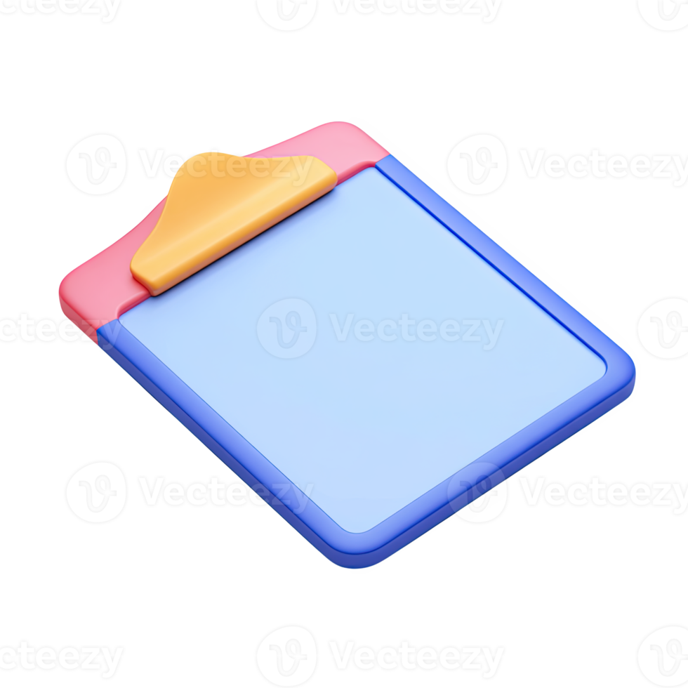 Blue and pink 3D clipboard icon with paper. Symbolizes lists, tasks, documentation, organized info. Suitable for office or school use. Rendered, isolated. png