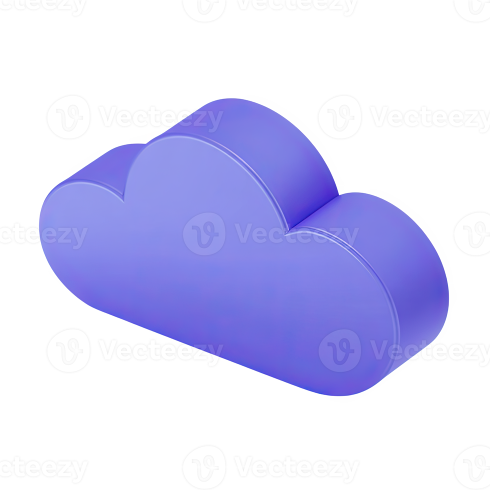 Single purple 3D cloud icon. Symbolizes cloud computing, data storage, online services, digital networks. Perfect for tech or business. Rendered, isolated. png