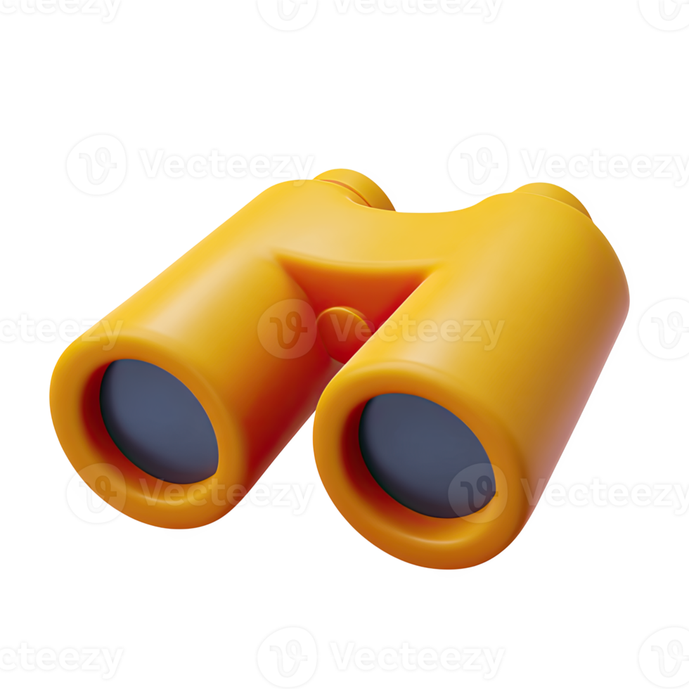 Yellow 3D binoculars icon. Symbolizes exploration, vision, search, discovery. Perfect for business foresight or adventure. Rendered visual, isolated for design. png