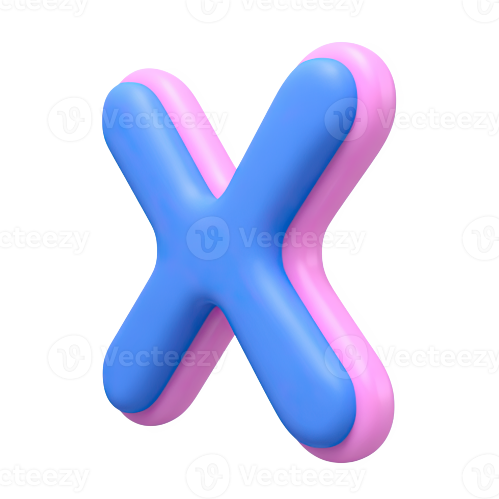 Bold 3D letter X or cross mark icon. Symbolizes cancellation, error, or a stopping point. Ideal for interface design or warnings. Rendered visual, isolated. png