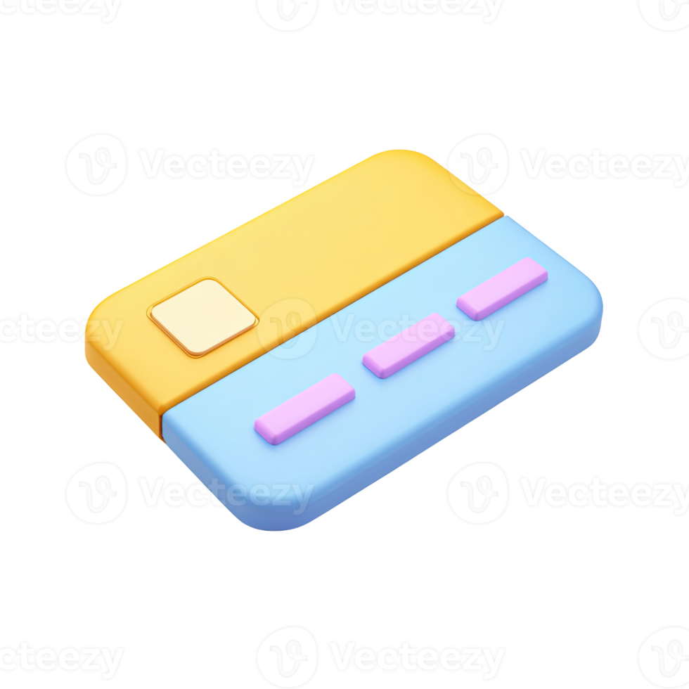 Blue and yellow 3D credit card icon. Represents financial transactions, online payments, shopping, banking. Perfect for business or retail. Rendered, isolated. png