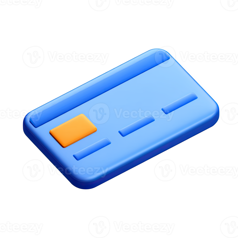 Blue 3D credit card icon. Symbolizes payment, finance, shopping, electronic transactions. Ideal for e-commerce or money concepts. Rendered visual, isolated. png