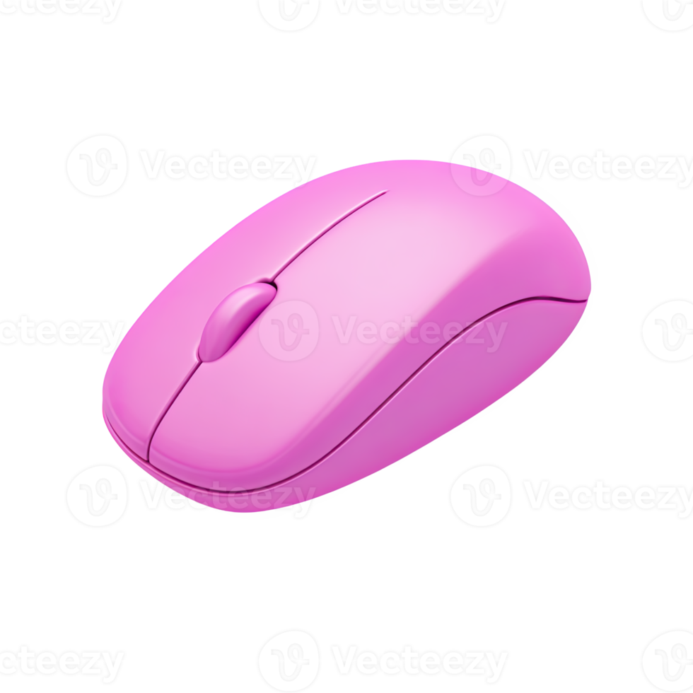 Pink 3D wireless computer mouse icon. Symbolizes navigation, clicking, technology, digital interaction. Ideal for tech or work concepts. Rendered, isolated. png