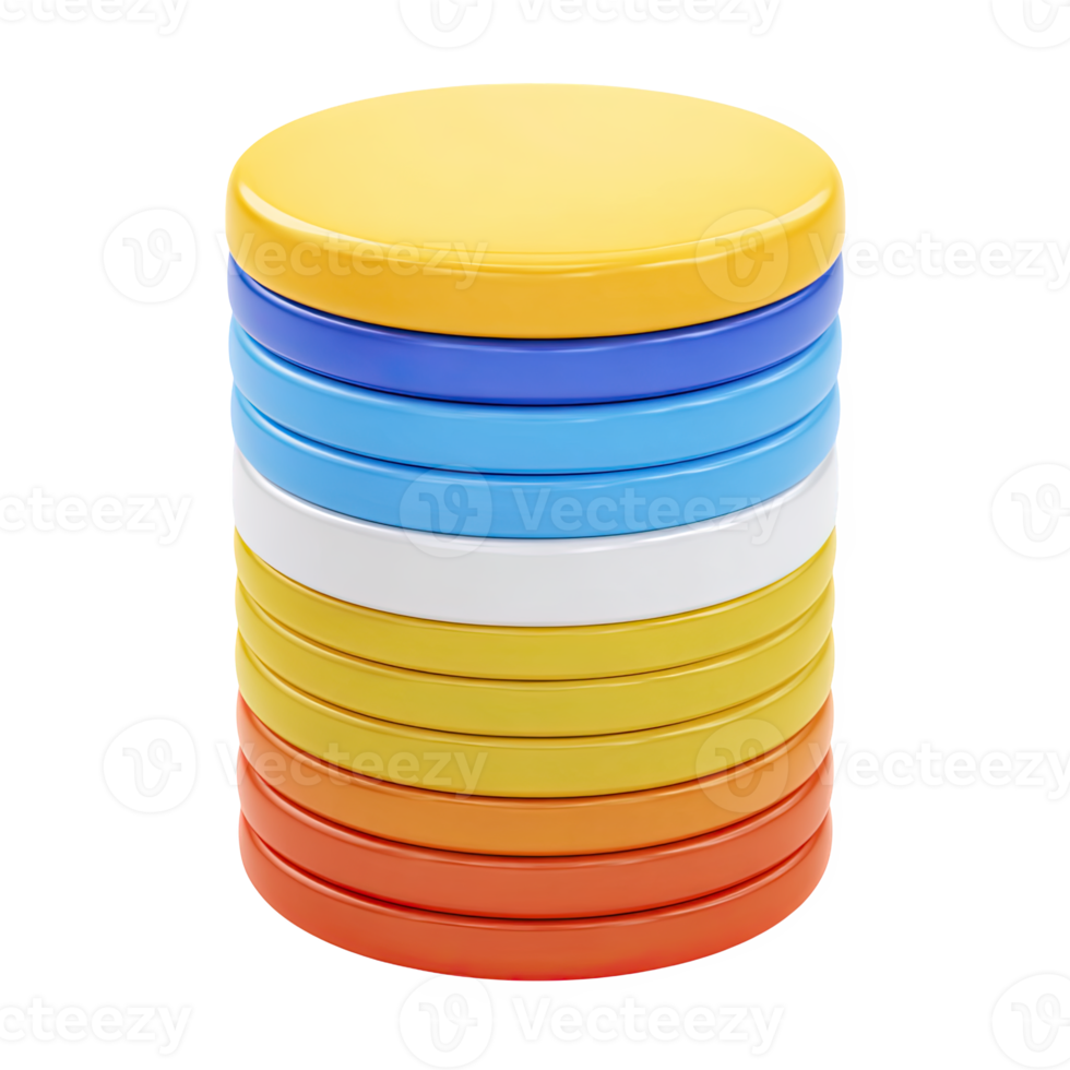 Colorful 3D stack of coins icon. Symbolizes finance, wealth, savings, investment, currency. Perfect for banking or business profit. Rendered visual, isolated. png