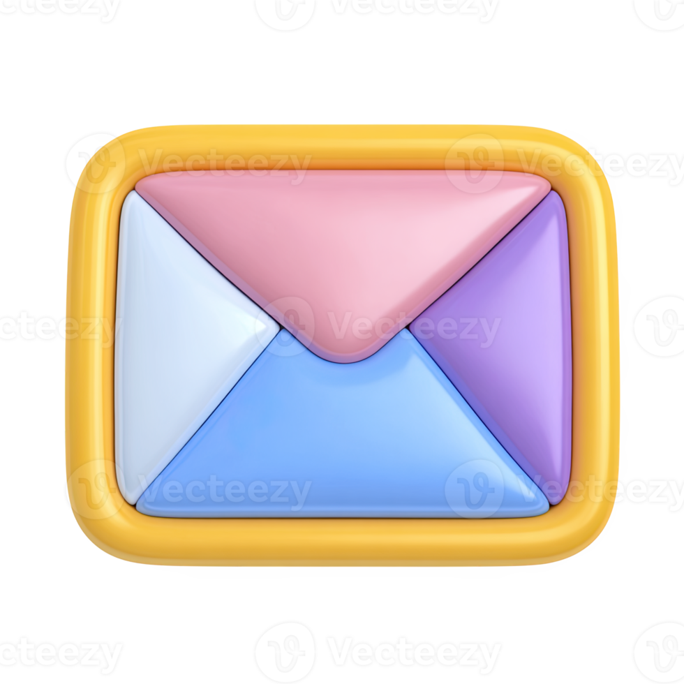Vibrant 3D email envelope icon. Symbolizes communication, messages, digital correspondence, online contact. Ideal for internet comms themes. Rendered, isolated. png