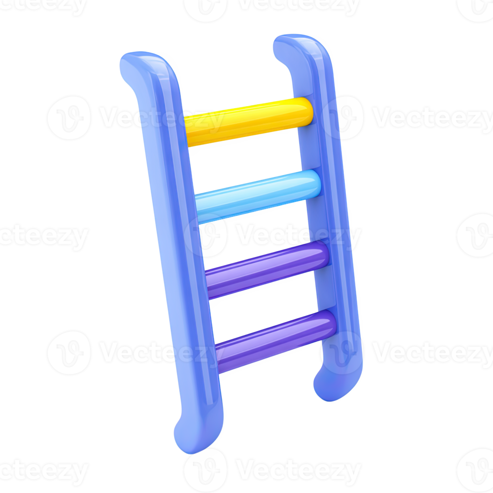 Blue 3D ladder with colorful rungs. Symbolizes advancement, steps to success, progress. Perfect for career development or opportunity visuals. Rendered, isolated. png