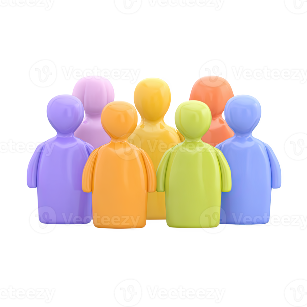Colorful 3D group of people icon. Symbolizes teamwork, community, collaboration, diversity. Ideal for networking or audience representation concepts. Rendered, isolated. png