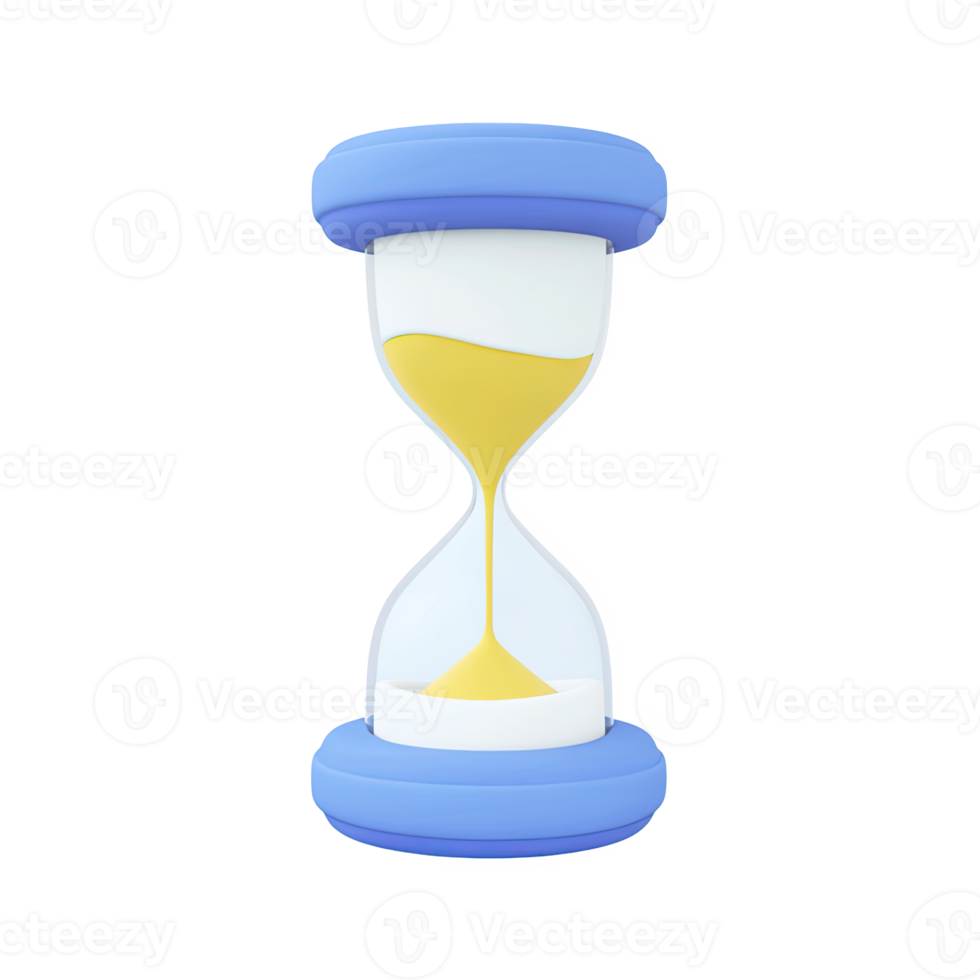 Elegant 3D hourglass, white and yellow sand. Represents time passing, deadlines, countdowns. Ideal for concepts of waiting, duration, or patience. Rendered, isolated. png