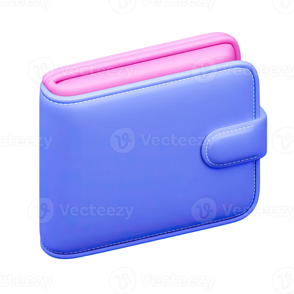 Blue 3D wallet with pink interior. Symbolizes money, finance, savings, payment methods. Ideal for personal finance or wealth management concepts. Rendered, isolated. png