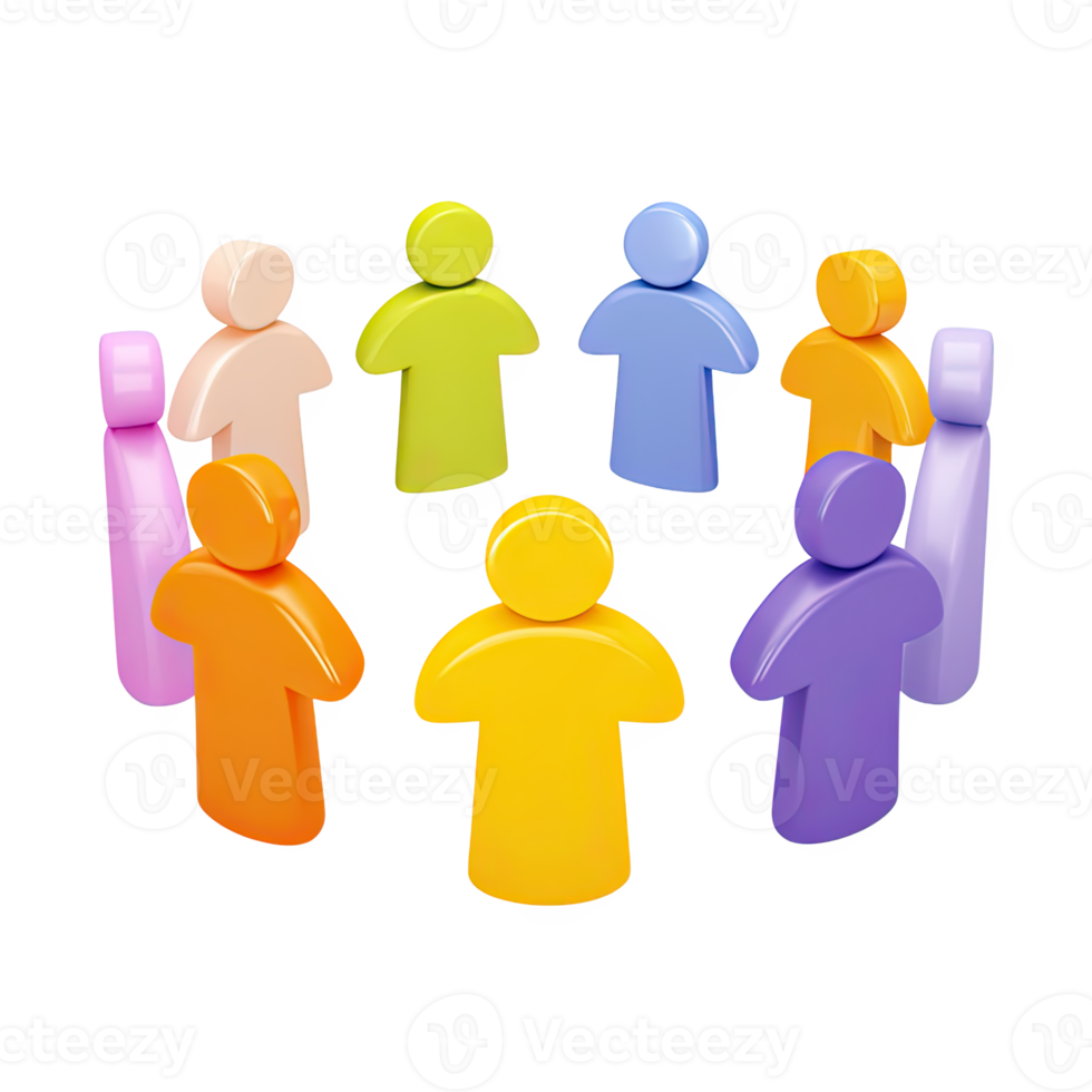 Diverse 3D team icon, figures in circle. Represents collaboration, workforce, community, human resources. Ideal for business meetings or projects. Rendered, isolated. png