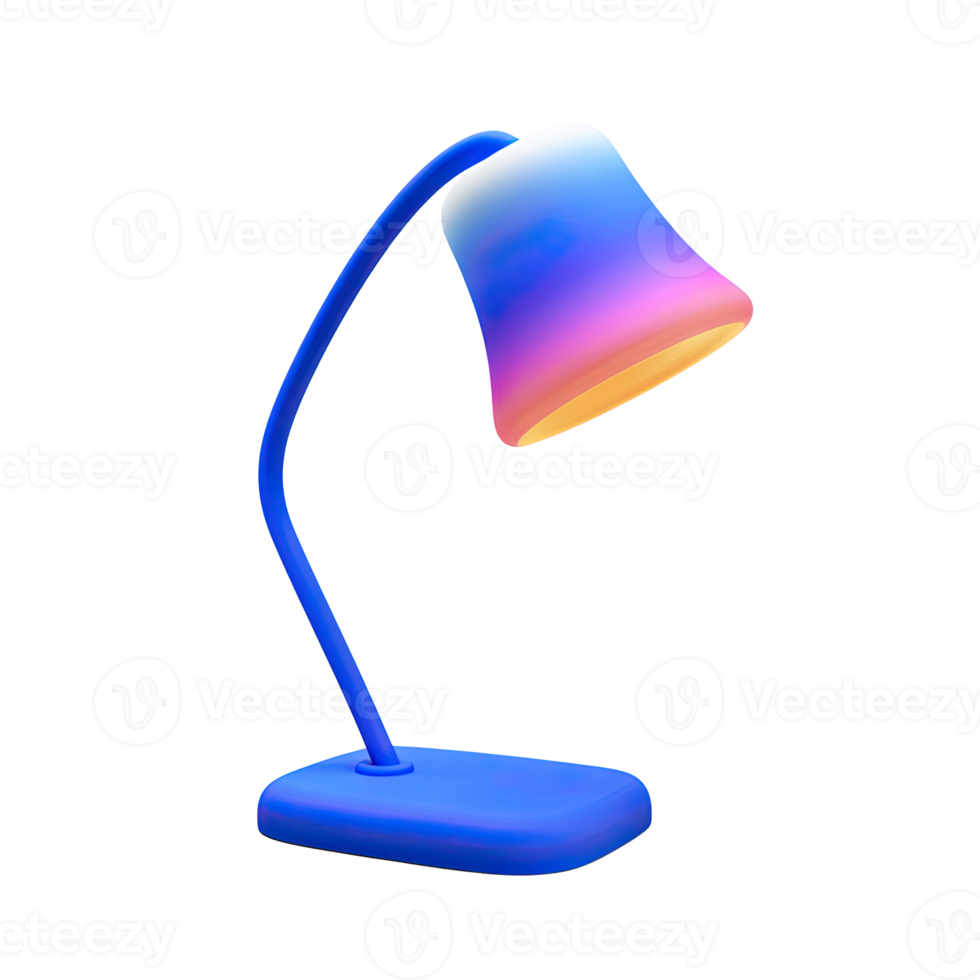 Modern 3D desk lamp, colorful shade. Represents illumination, study, work, focused creativity. Ideal for modern office or inspiring design concepts. Rendered, isolated. png