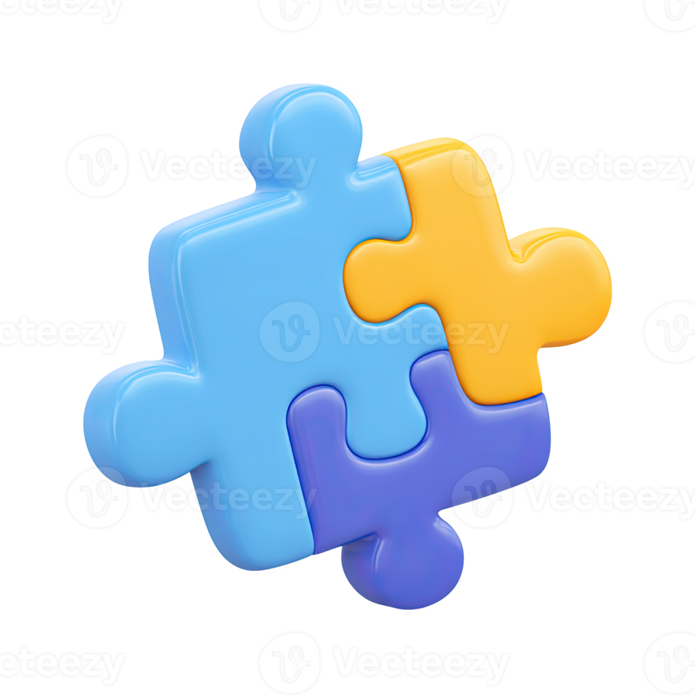 bleu et Jaune 3d puzzle pièces. symboliser solutions, résolution de problème, travail en équipe. idéal pour stratégie, connexion, ou l'intégration concepts. rendu visuel, isolé. png