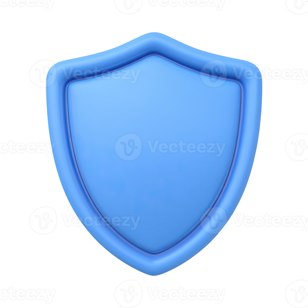 Simple blue 3D shield icon. Symbolizes security, protection, safety, robust defense. Ideal for privacy, insurance, or building trust concepts. Rendered, isolated. png