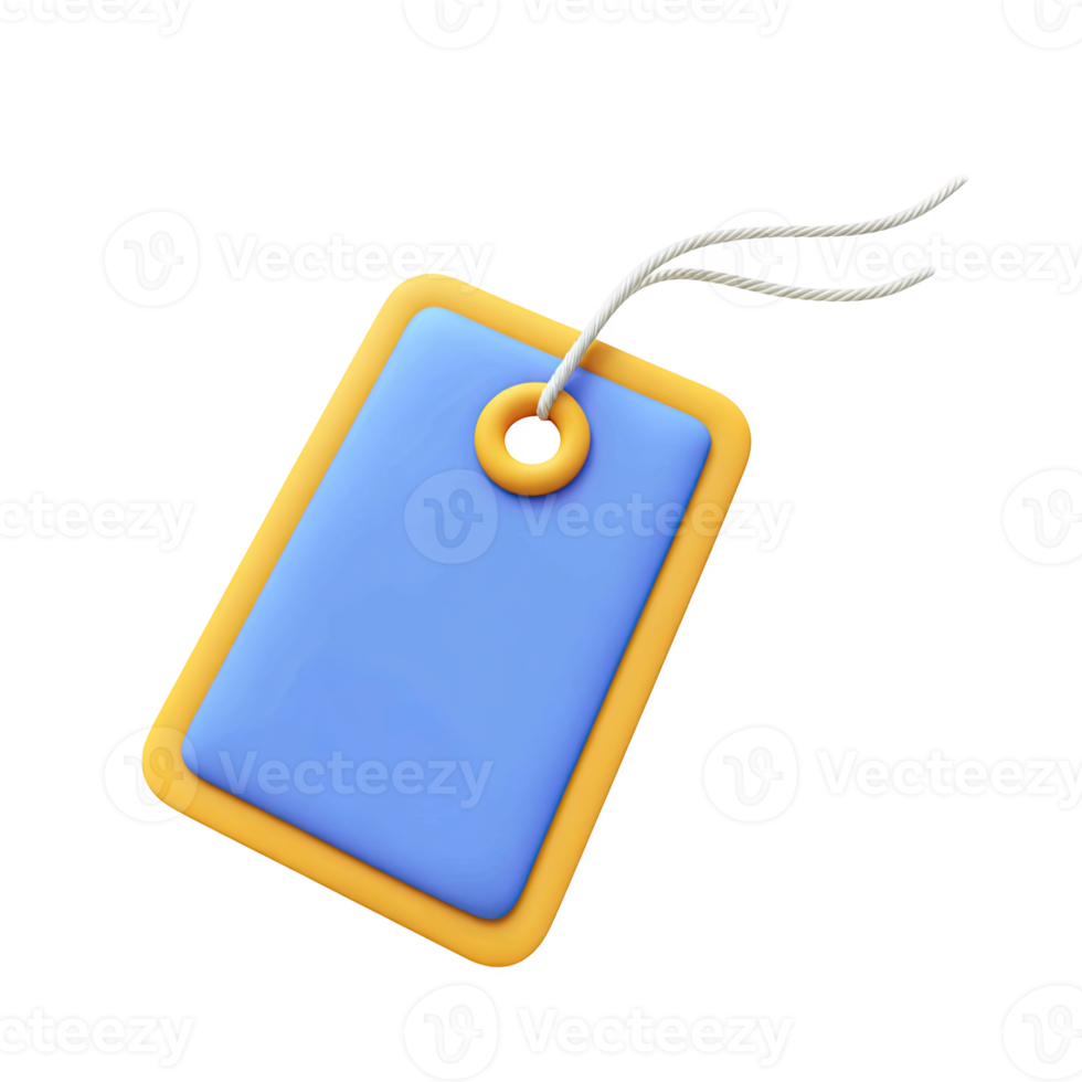 Blue and yellow 3D price tag. Symbolizes price, sales, discounts, shopping benefits. Ideal for retail offers or product labeling strategies. Rendered, isolated. png