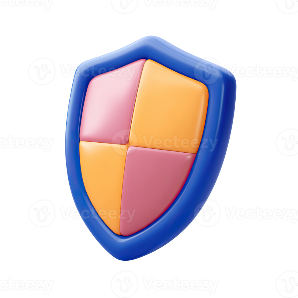 Colorful 3D shield with quadrants. Represents multifaceted protection, security, safety. Ideal for trust building or comprehensive defense systems. Rendered, isolated. png