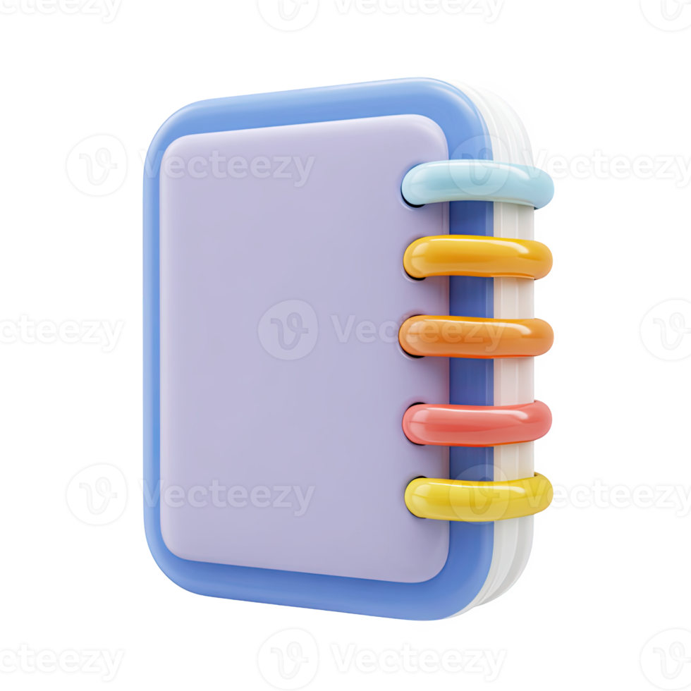 Colorful 3D spiral notebook icon. Represents note-taking, planning, education, journaling, or idea organization. Perfect for productivity apps. Rendered. png