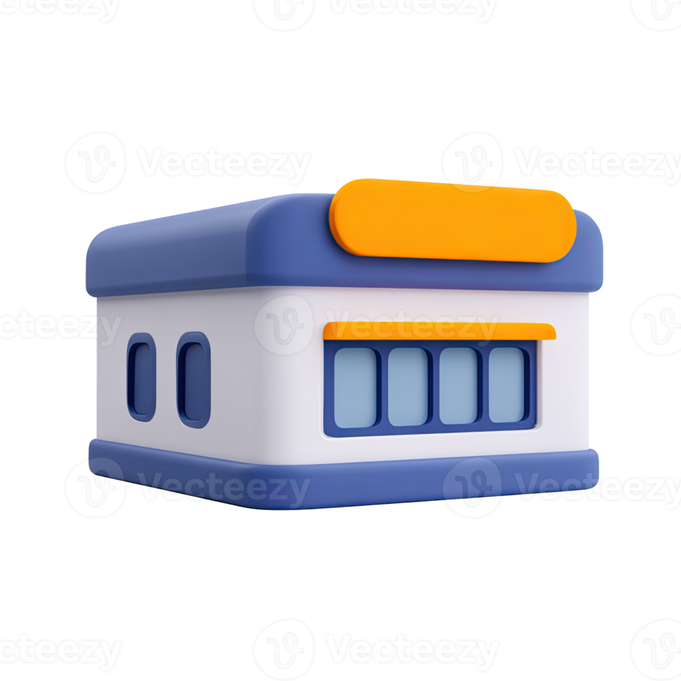 Modern 3D storefront or shop icon. Symbolizes retail business, commercial space, a local store, or e-commerce marketplace. Ideal for shopping. Rendered. png