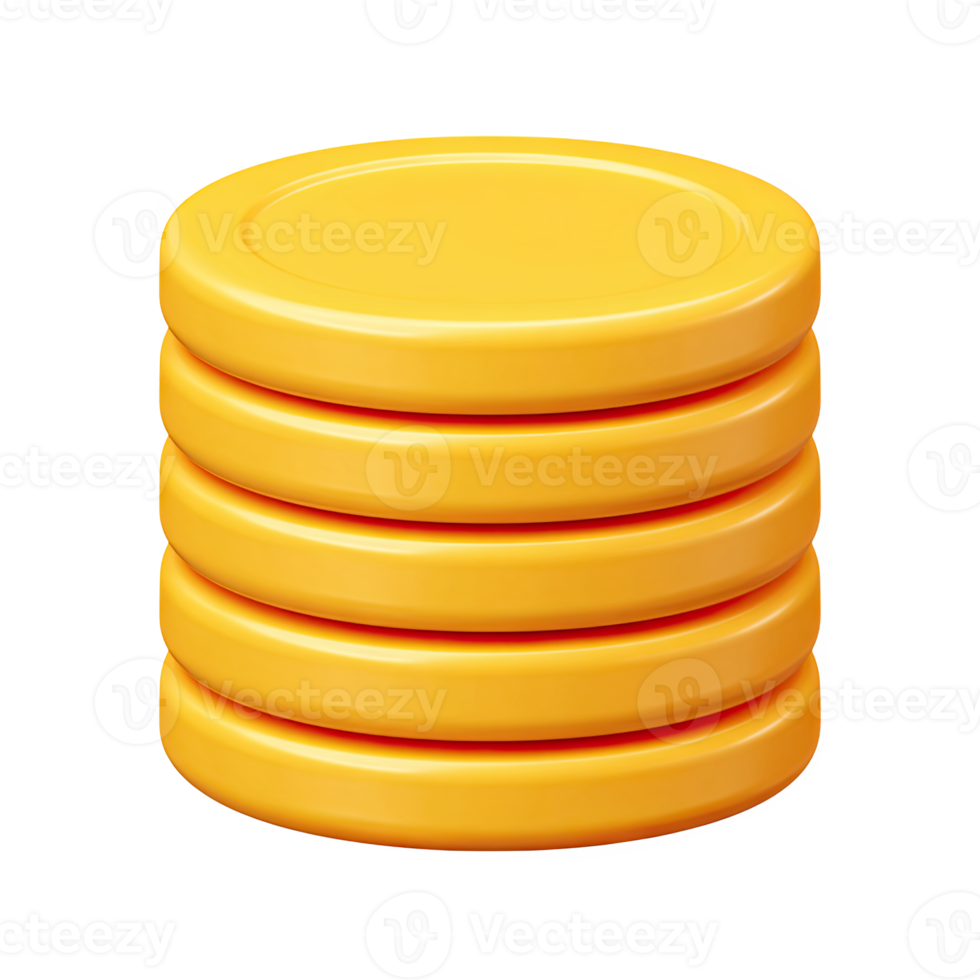 Front view 3D stack of gold coins. Symbolizes currency, financial savings, investment, wealth, or monetary value. Perfect for economic concepts. Rendered. png
