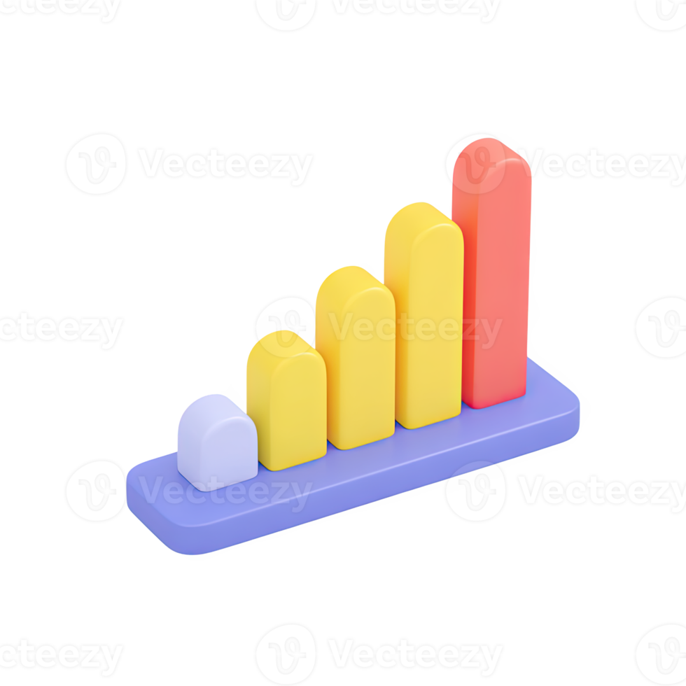 Colorful 3D bar chart showing growth. Represents statistical data, financial progress, market trends, or business analytics. Ideal for presentations. Rendered. png