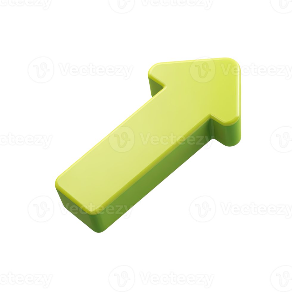 Green 3D upward arrow icon. Symbolizes growth, increase, success, positive progress, improvement, or an upward trend. Ideal for business charts. Rendered. png