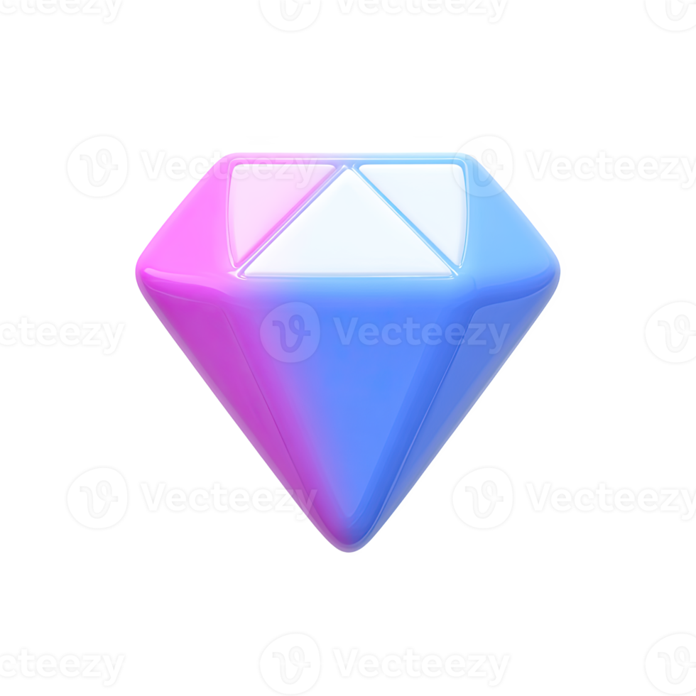 Blue and purple 3D diamond icon. Symbolizes value, luxury, premium quality, wealth, or a precious asset. Ideal for high-end branding or finance. Rendered. png