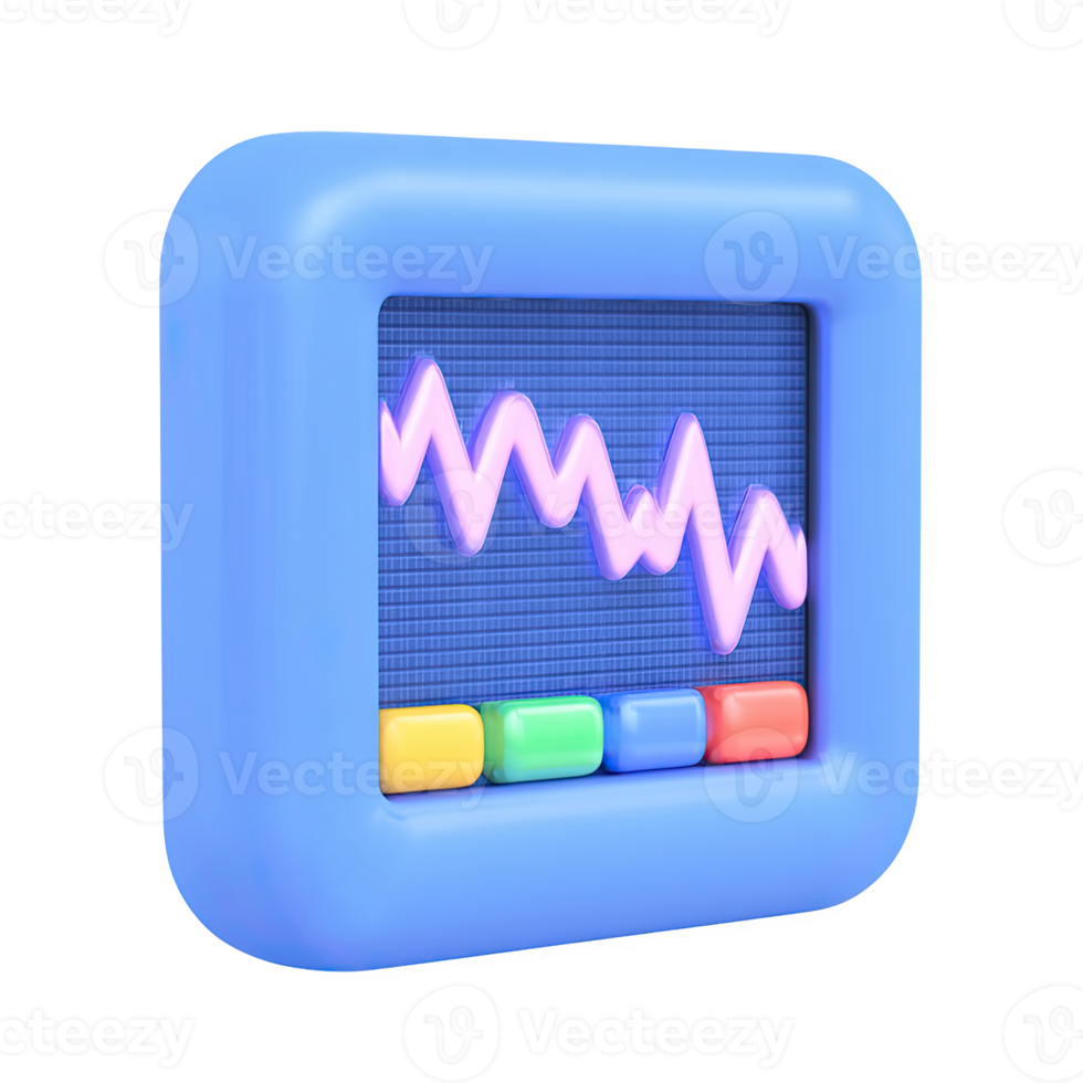 3D monitor with fluctuating graph. Represents data analysis, financial trends, market performance review, or statistical reporting. Ideal for business. Rendered. png