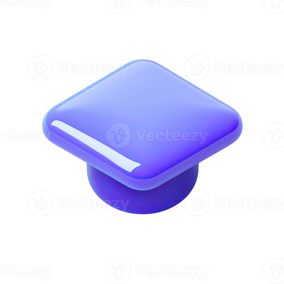 Blue 3D graduation cap or mortarboard. Symbolizes academic achievement, graduation ceremonies, educational milestones, and scholarly success. Rendered visual, isolated. png