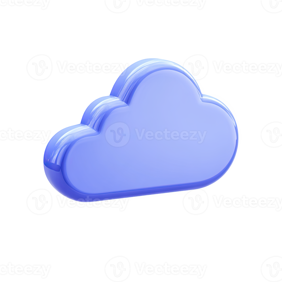 Blue 3D cloud icon for online learning concepts. Symbolizes cloud storage, e-learning, digital education resources, and virtual classrooms. Rendered visual, isolated. png