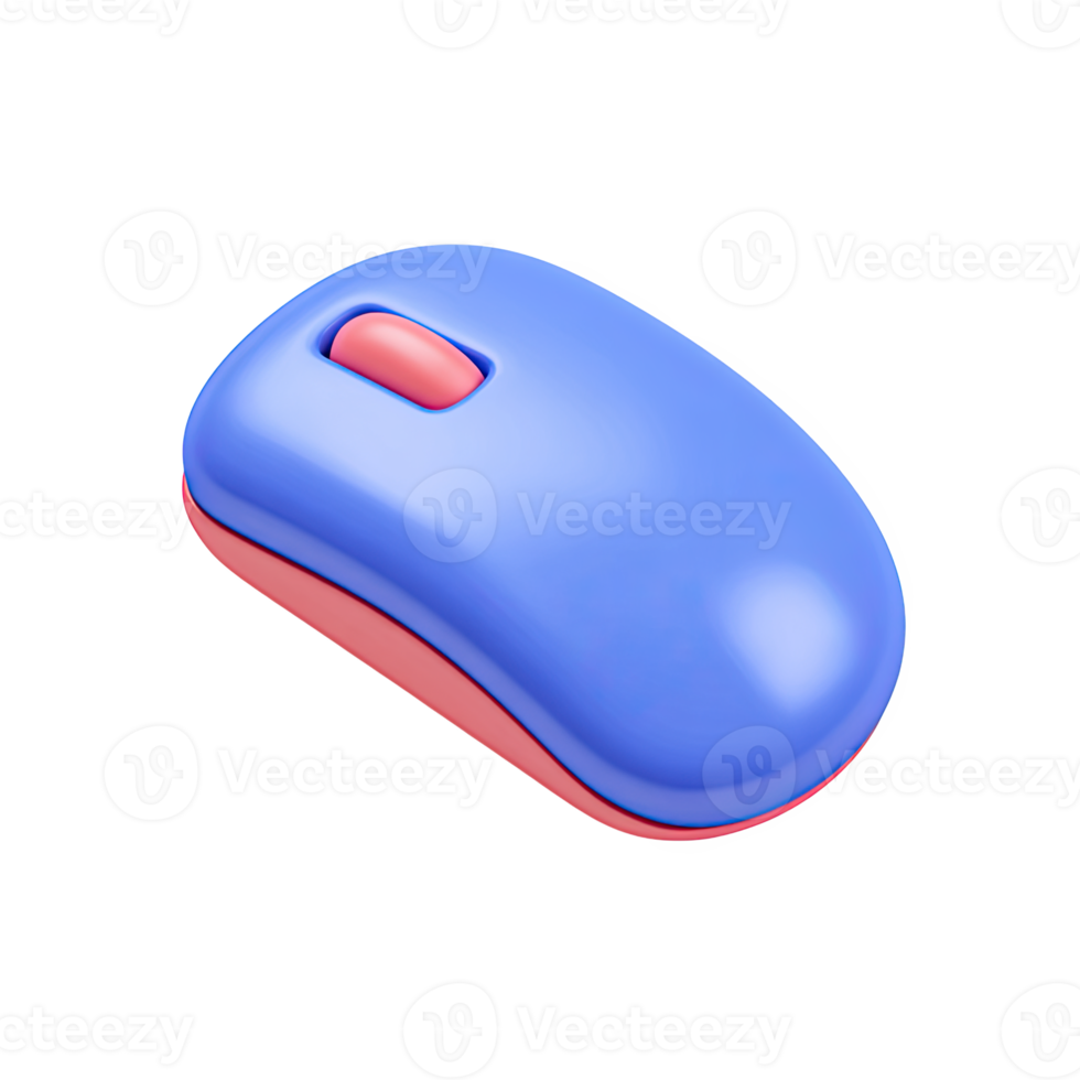 Blue and red 3D computer mouse. Represents digital learning, technology in education, online research, and interactive school tasks. Rendered visual, isolated for design. png