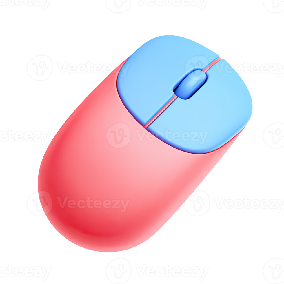 Pink and blue 3D computer mouse icon. Symbolizes e-learning tools, interactive education, digital navigation, and modern study methods. Rendered visual, isolated asset. png